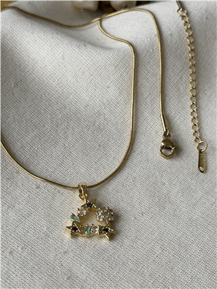 Çelik Taşlı Üçgen Çelenk Kolye