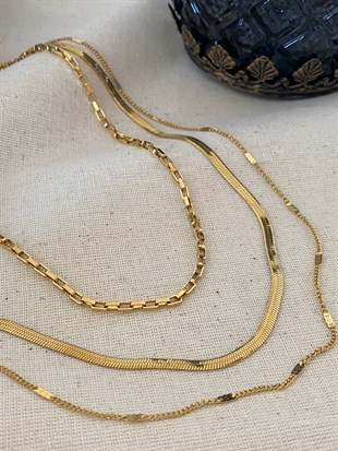 Çelik Tia Üçlü Kolye