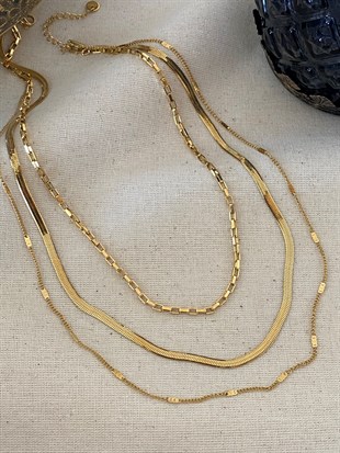 Çelik Tia Üçlü Kolye