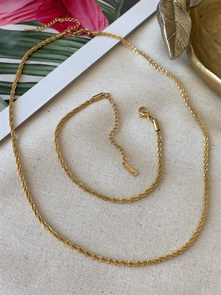 Çelik Tırtıklı Zincir Kolye ve Bileklik Set