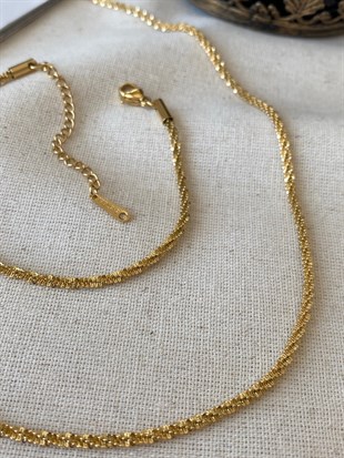 Çelik Tırtıklı Zincir Kolye ve Bileklik Set