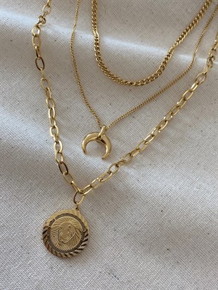 Çelik Üç Zincirli Aslan Kolye