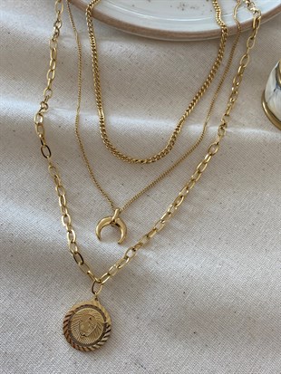 Çelik Üç Zincirli Aslan Kolye