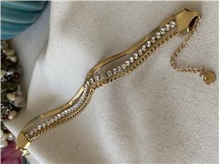 Çelik Üç Zincirli Taşlı Bileklik