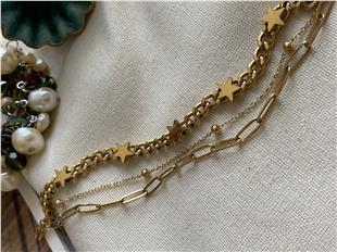 Çelik Üç Zincirli Yıldız Bileklik