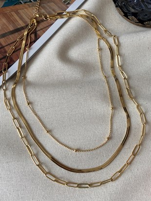 Çelik Üçlü Dorikalı Ataç Kolye