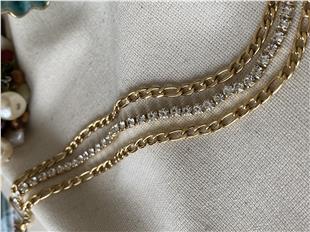 Çelik Üçlü Taşlı Gold Figaro Bileklik