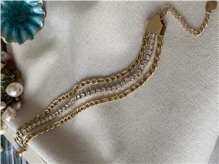 Çelik Üçlü Taşlı Gold Figaro Bileklik