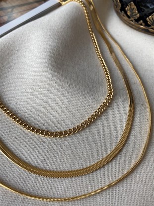 Çelik Üçlü Zincir Kolye