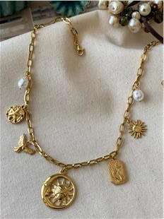 Çelik Vintage Ay ve Güneş Charm Kolye