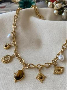 Çelik Vintage Brown Charms Kolye