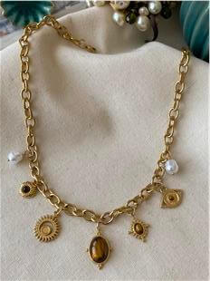 Çelik Vintage Brown Charms Kolye