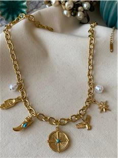 Çelik Vintage Compass Charms Kolye