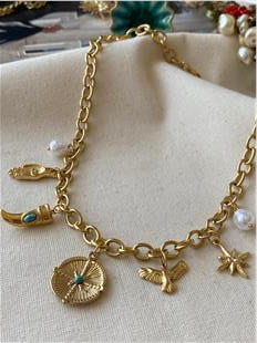 Çelik Vintage Compass Charms Kolye