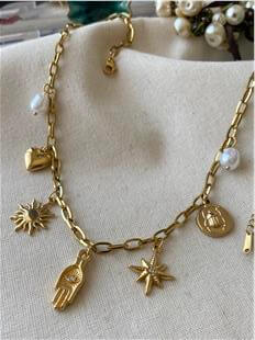 Çelik Vintage Hamse Eli Charm Kolye