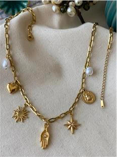 Çelik Vintage Hamse Eli Charm Kolye