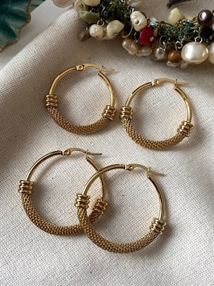 Çelik Yarım Hasırlı Halka Küpe