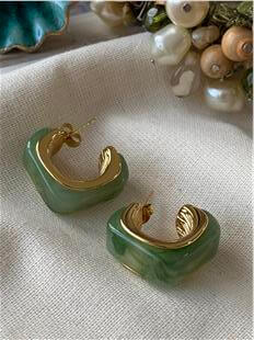 Çelik Yeşil Kare Model Küpe