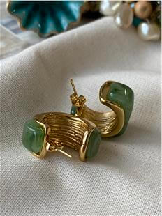 Çelik Yeşil Kare Model Küpe