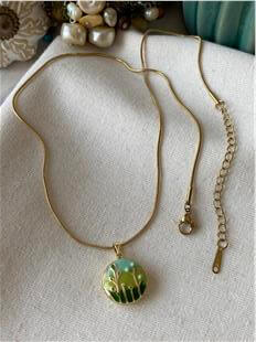 Çelik Yeşil Mineli Bahar Kolye