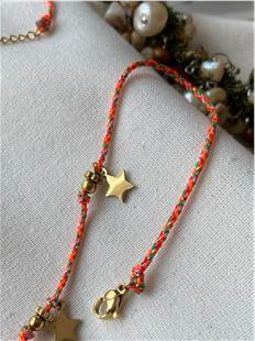 Çelik Yıldız Detaylı Turuncu Örme İp Kolye