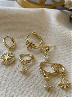 Çoklu 14K Kuzey Plakalı Küpe Seti