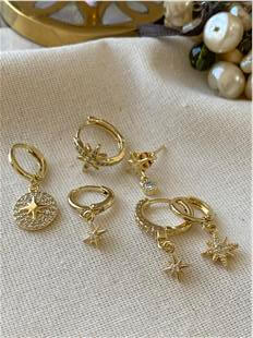 Çoklu 14K Kuzey Plakalı Küpe Seti