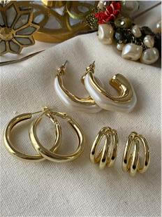 Çoklu 14K Sedefli Küpe Seti