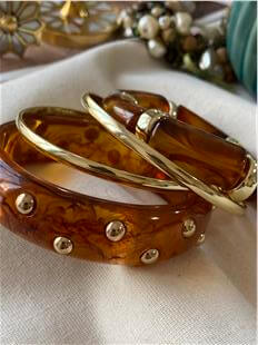 Çoklu Gold Detaylı Kehribar Bilezik Seti