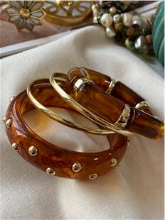 Çoklu Gold Detaylı Kehribar Bilezik Seti