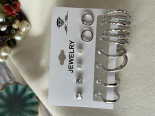 Çoklu Silver Halka Model Küpe Seti