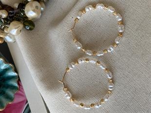 Desenli Dorikalı İnci Halka Küpe