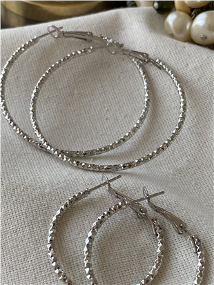 Desenli İnce Silver Halka Küpe