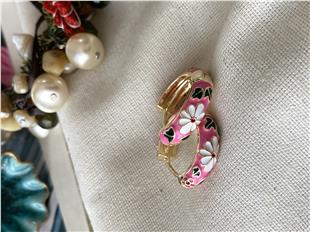 Fuşya Çiçekli Mineli Halka Küpe