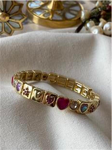 Fuşya Taşlı Yıldız ve Kalp Desenli Esnek Bileklik