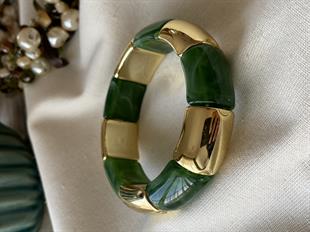 Geniş Gold Detaylı Esnek Bileklik