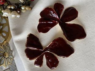 Gold Detaylı Bordo Mineli Büyük Yaprak Küpe