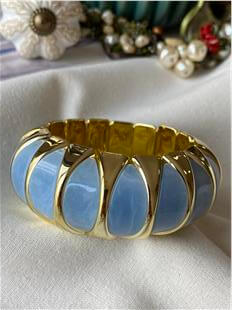 Gold Detaylı Mavi Geniş Esnek Bileklik