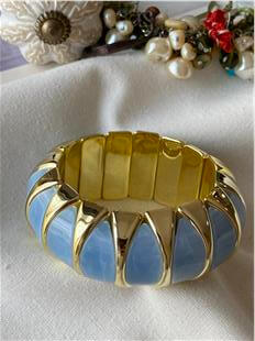 Gold Detaylı Mavi Geniş Esnek Bileklik