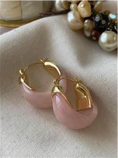 Gold Detaylı Pembe Bombe Halka Küpe