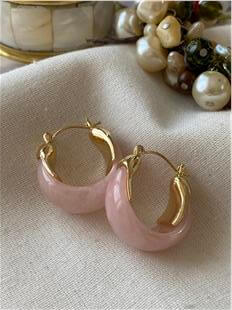 Gold Detaylı Pembe Bombe Halka Küpe