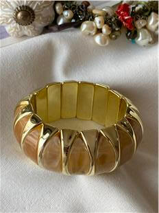 Gold Detaylı Turuncu Geniş Esnek Bileklik