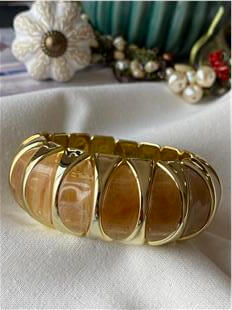 Gold Detaylı Turuncu Geniş Esnek Bileklik