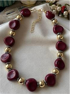 Gold Dorikalı Bordo Kolye