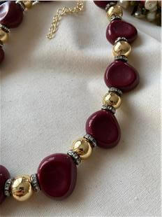 Gold Dorikalı Bordo Kolye