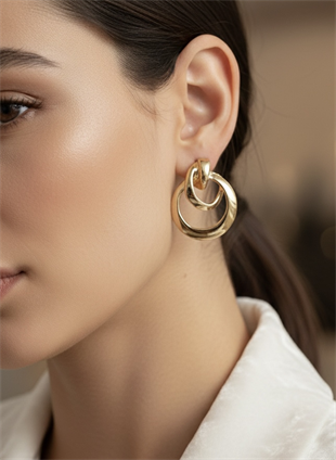 Gold İç içe Halka Küpe