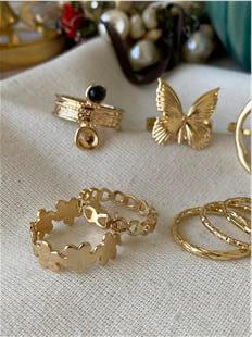 Gold Kelebekli Çoklu Yüzük Seti