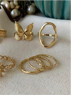 Gold Kelebekli Çoklu Yüzük Seti