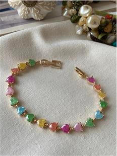 Gold Sıralı Renkli Kalpler Bileklik