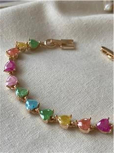 Gold Sıralı Renkli Kalpler Bileklik